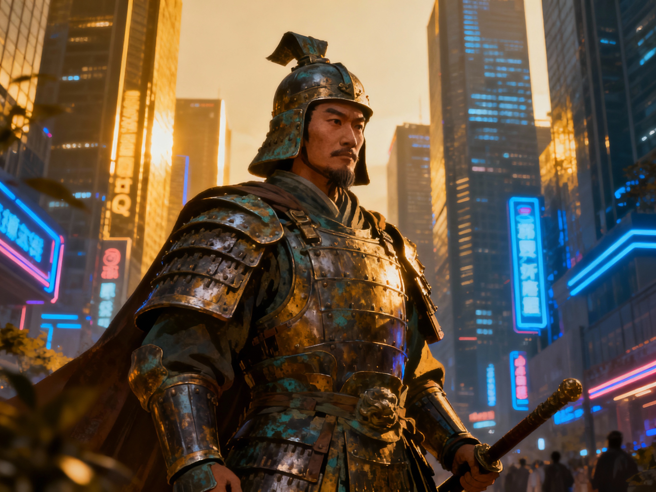 digital illustration of a historical army general in a modern setting, Artstation HQ, fine details, atmospheric lighting